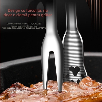 Clip de grătar din oțel inoxidabil 316L, vertical, cu furculiță integrată — prelungit, anti-alunecare, drenaj ulei, clip pentru steak