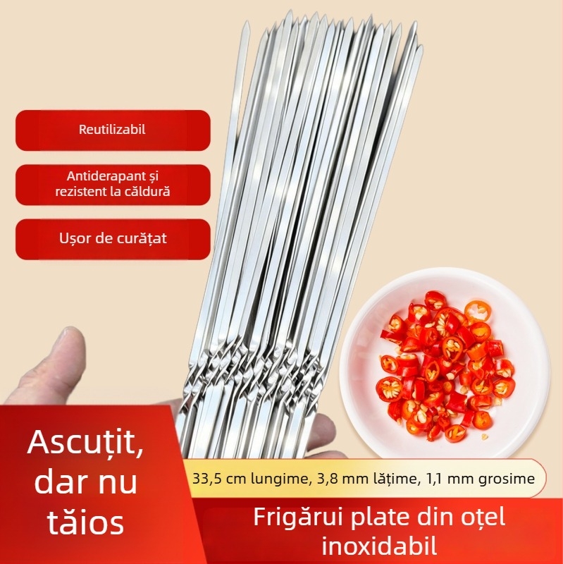 Știfturi plate din oțel inoxidabil pentru frigărui de miel, reutilizabile