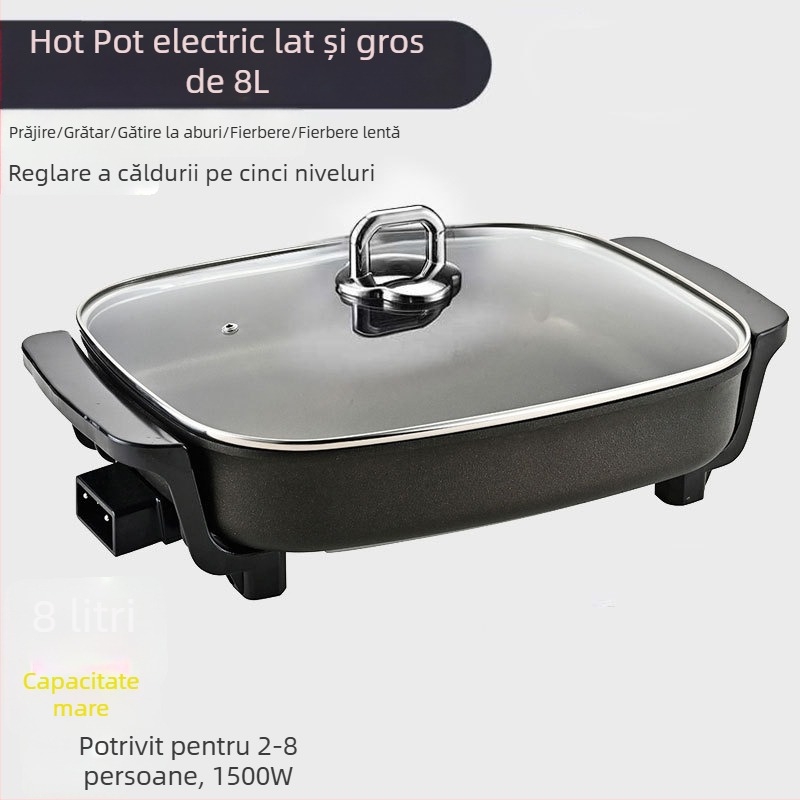 X0400 Oală electrică multifuncțională cu grătar în stil coreean, piatră Maifan, antiaderent, formă dreptunghiulară