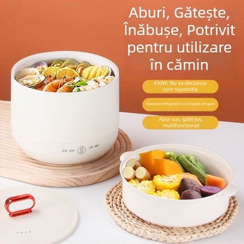 Mini oală electrică pentru orez cu vas interior ceramic emailat, 2 L, multifuncțional antiaderent, 450 W, pentru casă și cămin
