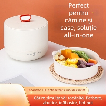 Mini oală electrică pentru orez cu vas interior ceramic emailat, 2 L, multifuncțional antiaderent, 450 W, pentru casă și cămin