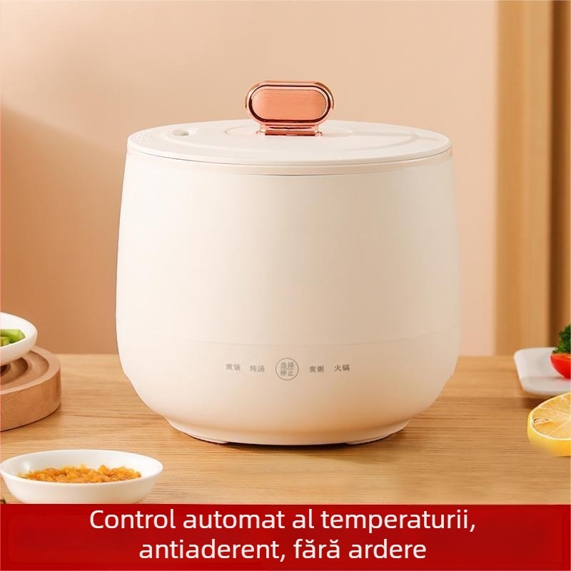 Mini oală electrică pentru orez cu vas interior ceramic emailat, 2 L, multifuncțional antiaderent, 450 W, pentru casă și cămin