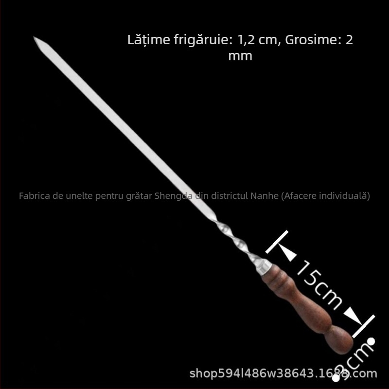 Frigărui din oțel inoxidabil, cu mâner din lemn, prelungite – set de unelte pentru grătar în aer liber