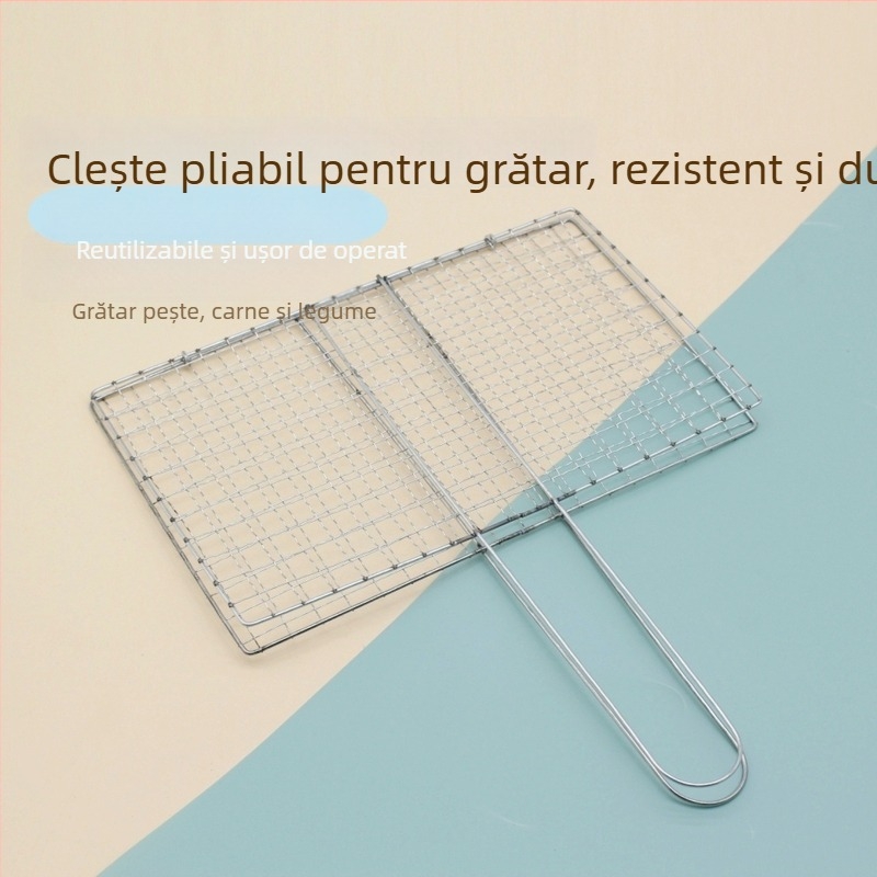 Plasă din oțel inoxidabil pentru grătar, plasă rectangulară pentru pește, clemă de grătar, unealtă profesională pentru grătar