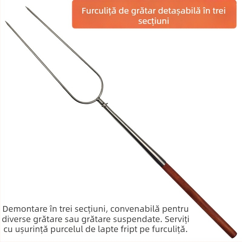 Furculiță detașabilă pentru grătar din oțel inoxidabil îngroșat, în formă de U, pentru purcel de lapte, miel, pui și iepure