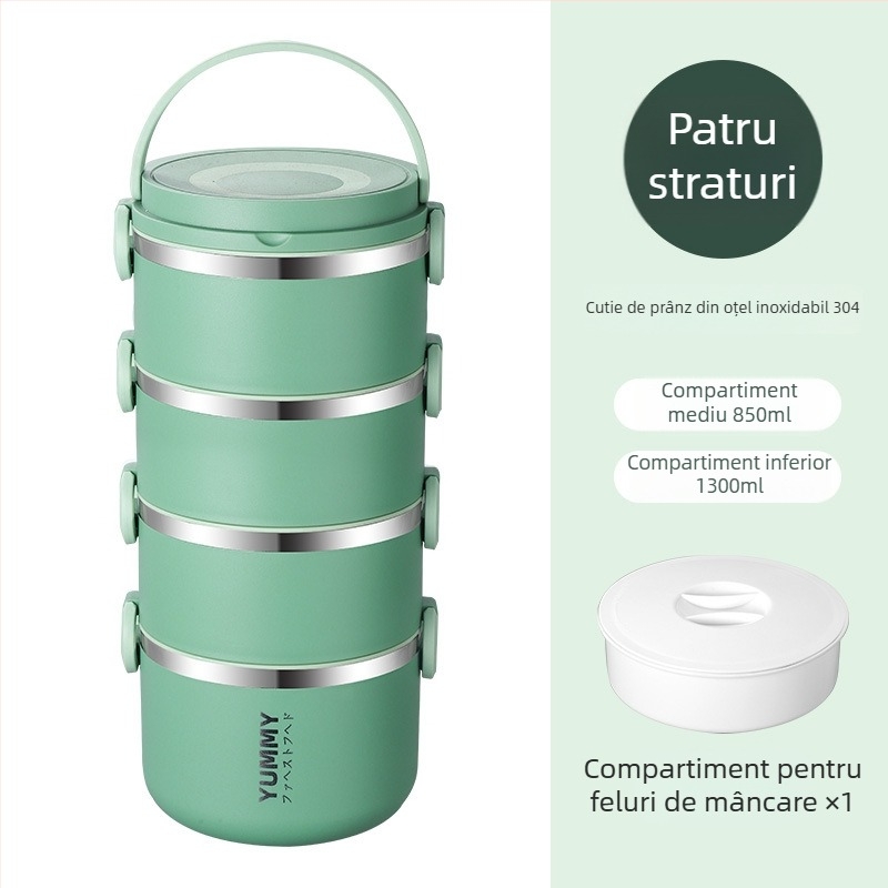 Cutie pentru prânz din oțel inoxidabil 304, izolație, multistrat, portabilă, compatibilă cu microunde, menține mâncarea proaspătă, compartimente detașabile