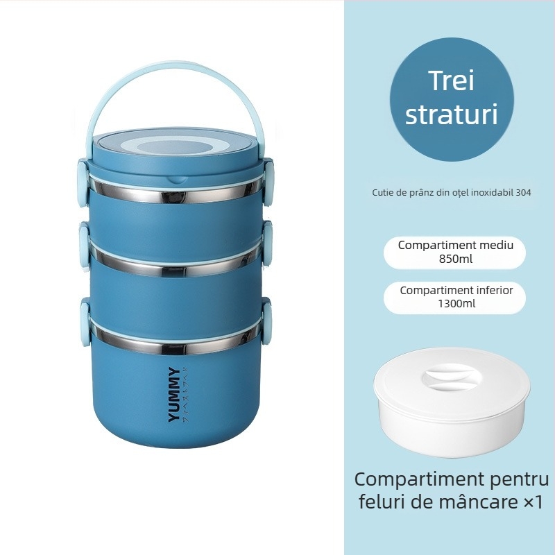 Cutie pentru prânz din oțel inoxidabil 304, izolație, multistrat, portabilă, compatibilă cu microunde, menține mâncarea proaspătă, compartimente detașabile