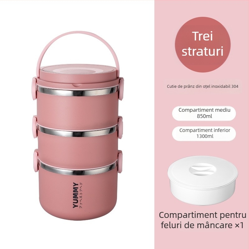 Cutie pentru prânz din oțel inoxidabil 304, izolație, multistrat, portabilă, compatibilă cu microunde, menține mâncarea proaspătă, compartimente detașabile