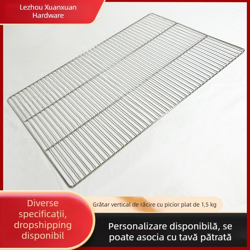 Grătar dreptunghiular din oțel inoxidabil cu picioare plate, plasă pătrată pentru scurgerea uleiului