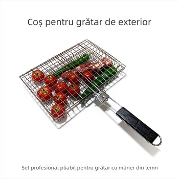 Set de unelte BBQ exterior, 54 de piese, cu grătar pliabil din oțel inoxidabil pentru gătit pește și pui