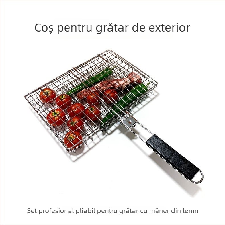 Set de unelte BBQ exterior, 54 de piese, cu grătar pliabil din oțel inoxidabil pentru gătit pește și pui