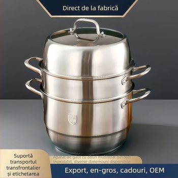 Abur din oțel inoxidabil 304, 3 niveluri cu fund dublu, vas de gătit la abur pentru uz casnic, cu grătar de abur și vas pentru pește