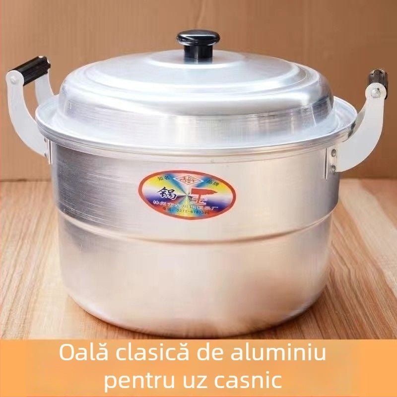 Oală dublu nivel din aluminiu pentru abur, stil vechi, capacitate mare pentru supe, compatibilă cu aragaz pe gaz