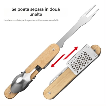 Set de tacâmuri din oțel inoxidabil, pliabil – cuțit, furculiță și lingură, pentru picnic, camping și călătorii