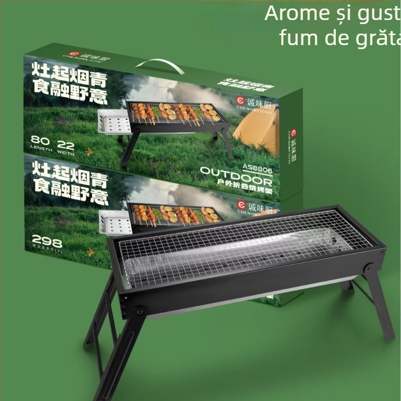 Sincerity Kitchen Grătar cu cărbuni pliabil, portabil, multifuncțional pentru picnic, camping și utilizare acasă