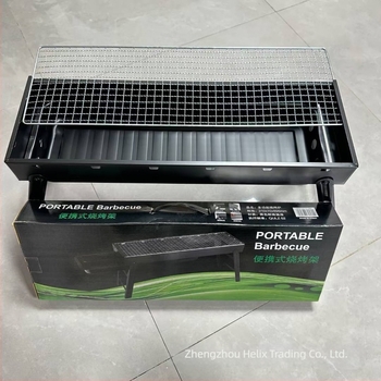 Grătar portabil cu cărbune, pliabil pentru exterior, din oțel inox, formă alungită, pentru frigărui