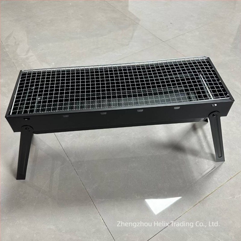 Grătar portabil cu cărbune, pliabil pentru exterior, din oțel inox, formă alungită, pentru frigărui