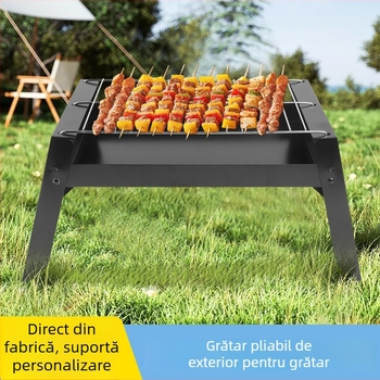 Grătar cu cărbuni pliabil, fără fum, exterior, formă pătrată, din fier, portabil