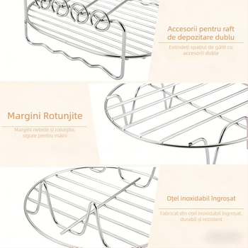 Rack certificat FCM pentru grill cu aer, disc circular, raft din trei niveluri pentru toast și abur, din oțel inoxidabil, șauri cu două niveluri