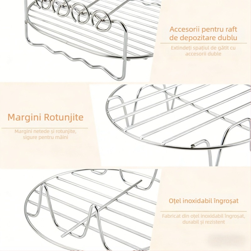 Rack certificat FCM pentru grill cu aer, disc circular, raft din trei niveluri pentru toast și abur, din oțel inoxidabil, șauri cu două niveluri