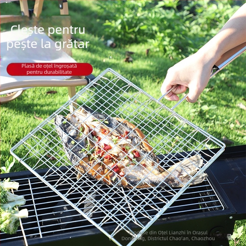 Clește din oțel inoxidabil, pătrat, pentru pește, mare, îngroșat, pentru grătar în aer liber