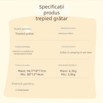 Suport triunghiular pentru oală, cu plită emailată pentru grătar – portabil, detașabil