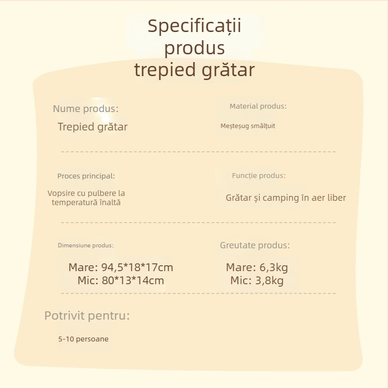 Suport triunghiular pentru oală, cu plită emailată pentru grătar – portabil, detașabil