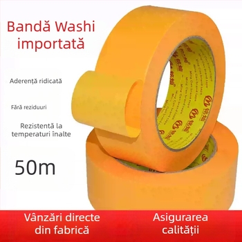 Bandă washi pentru mascare, 50 m, galbenă, pentru rosturi de plăci ceramice, aderență înaltă, hârtie de separare a culorilor pentru vopsire și decorare