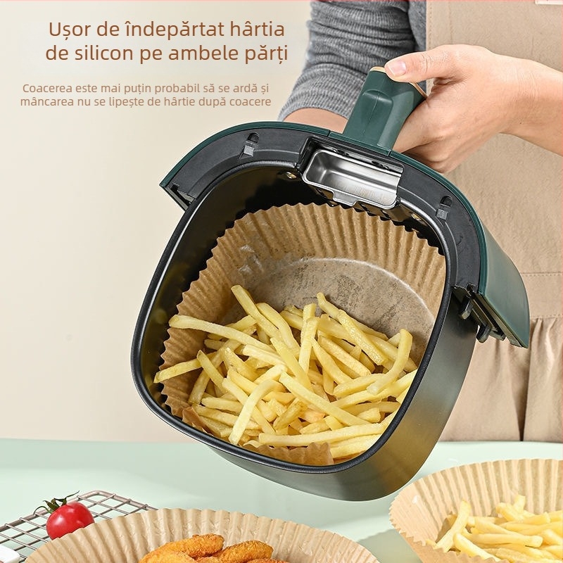 Set de 50 suporturi din hârtie pentru prăjit, hârtie absorbantă pentru ulei, hârtie de copt din silicon, pentru cuptor – calitate alimentară
