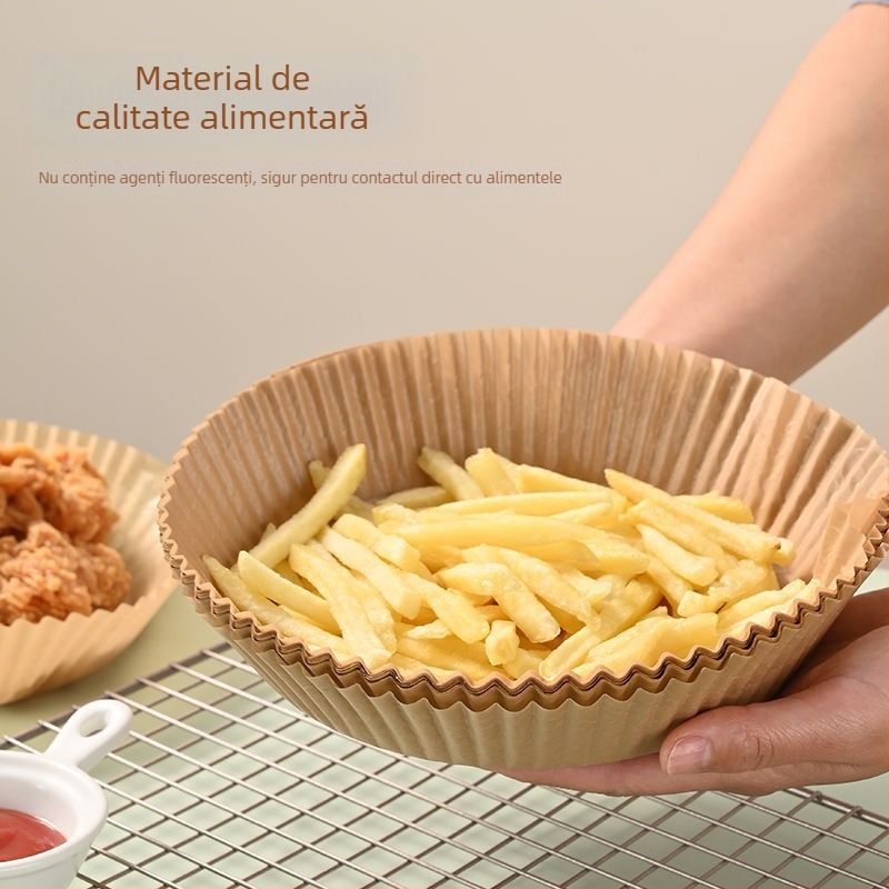 Set de 50 suporturi din hârtie pentru prăjit, hârtie absorbantă pentru ulei, hârtie de copt din silicon, pentru cuptor – calitate alimentară