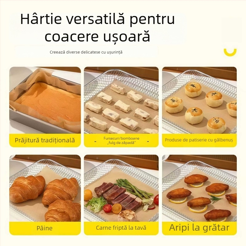 Hârtie de bucătărie alimentară pentru grătar și coacere, cu acoperire din silicon, hârtie de copt dreptunghiulară antiaderentă pentru temperaturi înalte