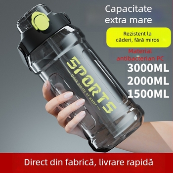 Sticlă de apă din plastic, cu capacitate mare și scară de măsurare, pentru alergare și sport, pentru bărbați și femei, activități de fitness în aer liber