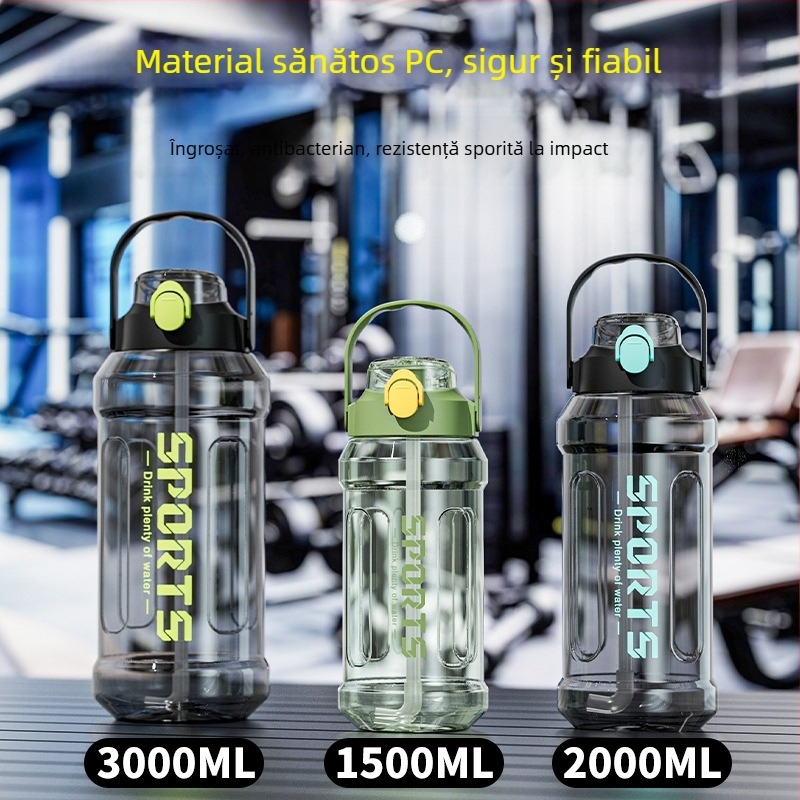 Sticlă de apă din plastic, cu capacitate mare și scară de măsurare, pentru alergare și sport, pentru bărbați și femei, activități de fitness în aer liber