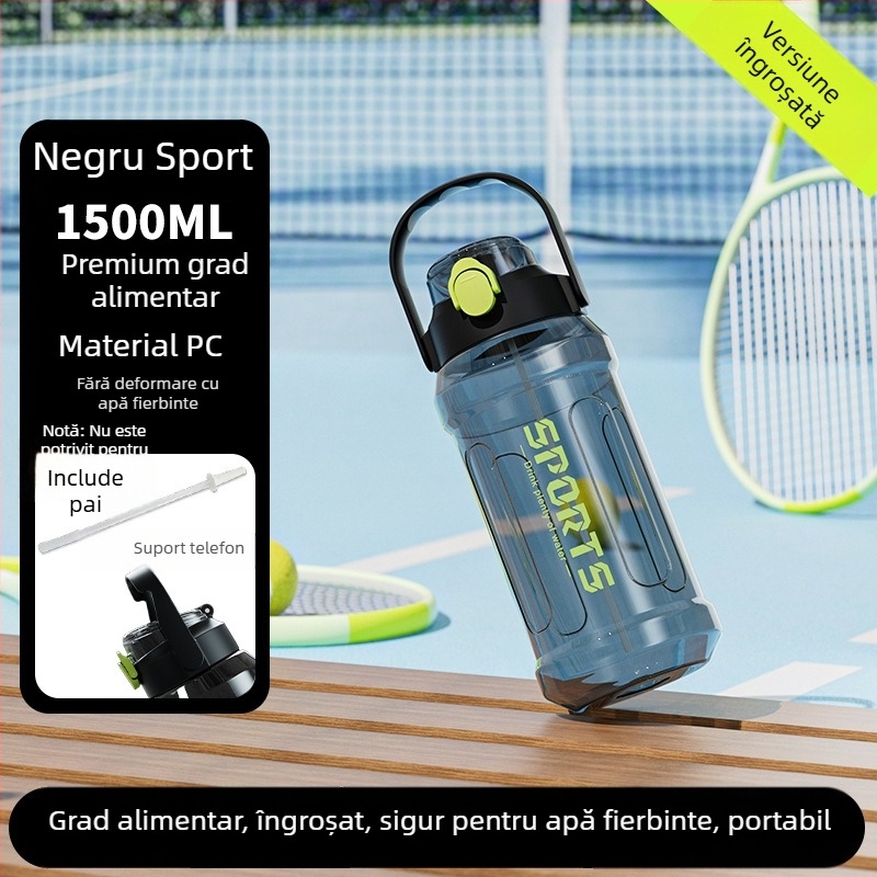Sticlă de apă din plastic, cu capacitate mare și scară de măsurare, pentru alergare și sport, pentru bărbați și femei, activități de fitness în aer liber