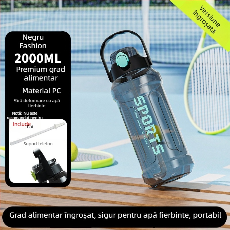 Sticlă de apă din plastic, cu capacitate mare și scară de măsurare, pentru alergare și sport, pentru bărbați și femei, activități de fitness în aer liber