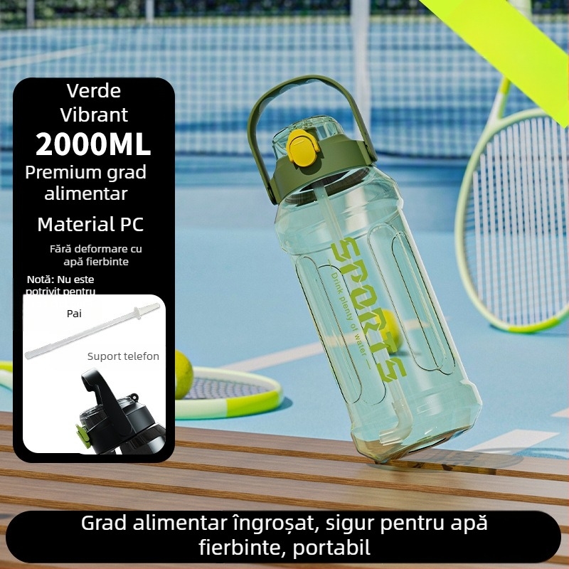 Sticlă de apă din plastic, cu capacitate mare și scară de măsurare, pentru alergare și sport, pentru bărbați și femei, activități de fitness în aer liber