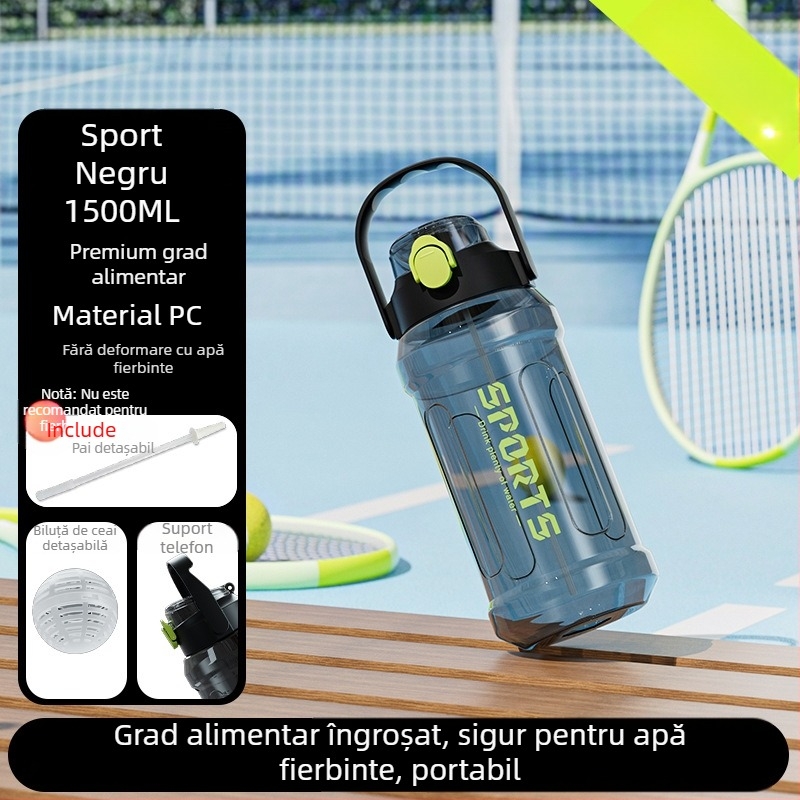Sticlă de apă din plastic, cu capacitate mare și scară de măsurare, pentru alergare și sport, pentru bărbați și femei, activități de fitness în aer liber