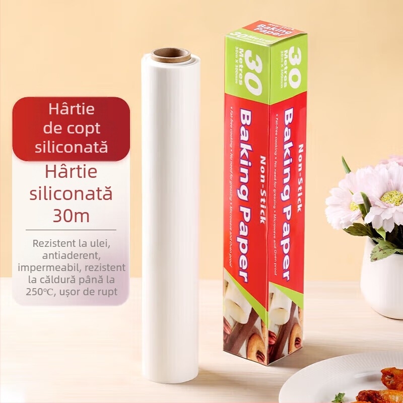 Hârtie de copt cu acoperire siliconică pentru cuptor și grătar, hârtie absorbantă de ulei pentru air fryer, rolă 30 cm × 30 m