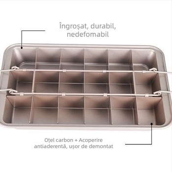 Tavă antiaderentă pentru brownie, formă pătrată pentru prăjituri și pâine, fund întărit, din oțel cu carbon