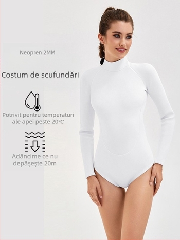 Costum neopren de antrenament, crem deschis, căldură, protecție UV, croială slimming, uscare rapidă, pentru înot și surfing