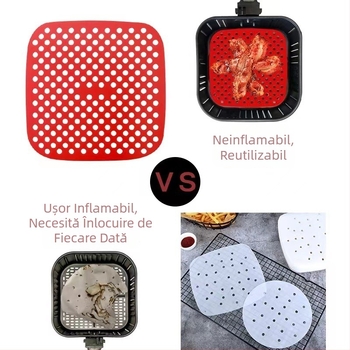 Covor din silicon pentru air fryer, rezistent la temperaturi, clasă alimentară, pernă poroasă pentru abur, reutilizabil