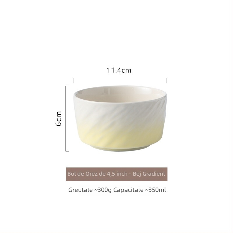 Vas ceramic în gradient, cu finisaj sub glazură, rotund, compatibil cu microundele, pentru orez, supă sau tăiței, stil nordic minimalist, diametrul 11–11,9 cm