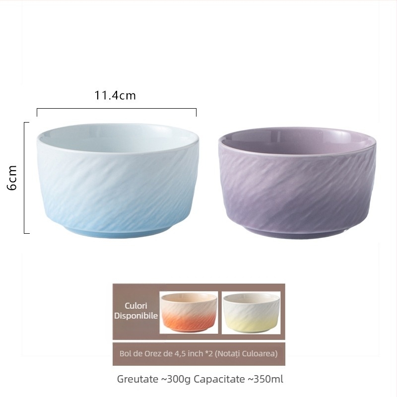 Vas ceramic în gradient, cu finisaj sub glazură, rotund, compatibil cu microundele, pentru orez, supă sau tăiței, stil nordic minimalist, diametrul 11–11,9 cm