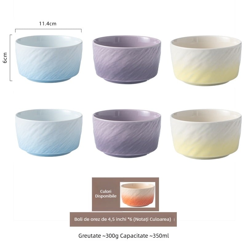 Vas ceramic în gradient, cu finisaj sub glazură, rotund, compatibil cu microundele, pentru orez, supă sau tăiței, stil nordic minimalist, diametrul 11–11,9 cm