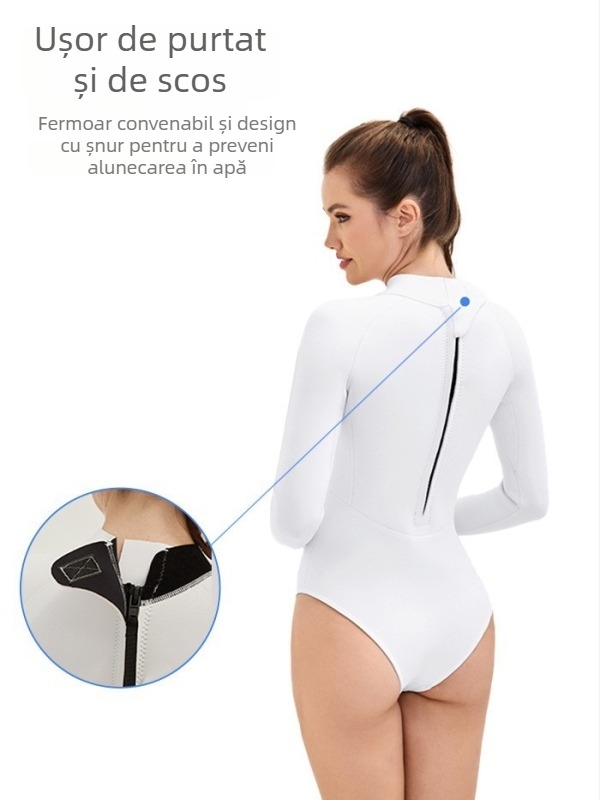 Costum de neopren pentru femei cu mâneci lungi, stil bikini, pentru surfing și înot, protecție UV