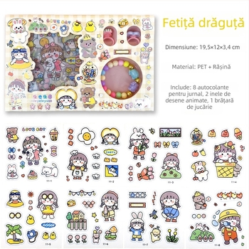 Set DIY de autocolante pentru planner, autocolante PET impermeabile, cutie cadou cu inimioare, autocolante pentru termos