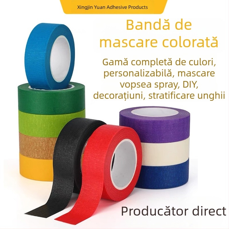 Bandă de mascare colorată, din hârtie crep, ultra-subțire, fără reziduuri la rupere, multifuncțională pentru artă și DIY