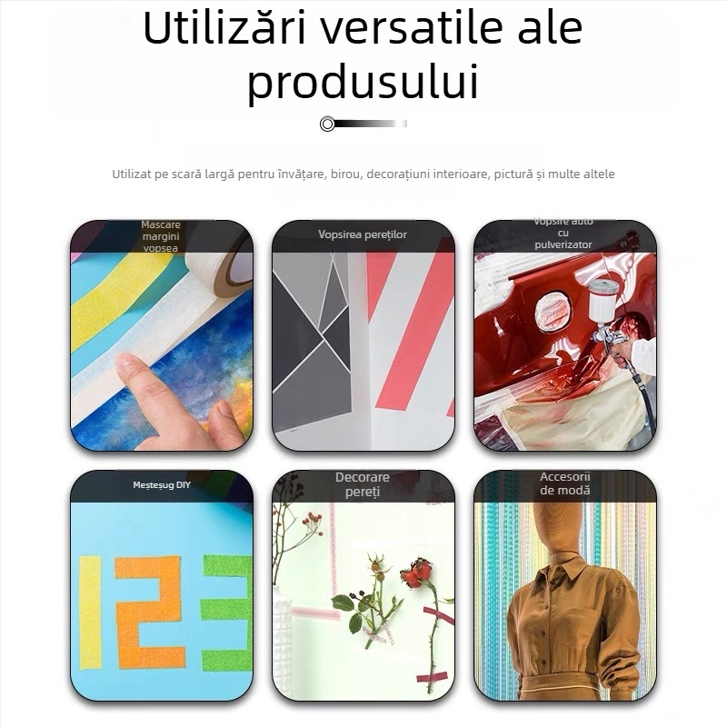 Bandă de mascare colorată, din hârtie crep, ultra-subțire, fără reziduuri la rupere, multifuncțională pentru artă și DIY