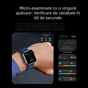 Ceas inteligent cu apeluri Bluetooth, asistent vocal, monitorizare ritm cardiac și temperatură corporală, mini evaluare a sănătății, măsurare a acidului uric și a lipidelor TK50
