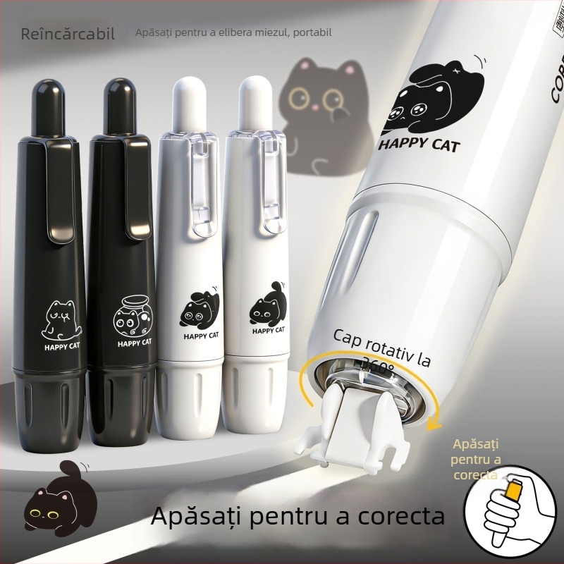 Bandă corectoare în formă de pisică neagră, alunecare lină a benzii, instrument practic pentru elevi